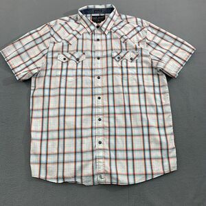 Cody James Pearl Snap Mens XL Plaid Regular Fit Sawthooth Short Sleeve Cotton